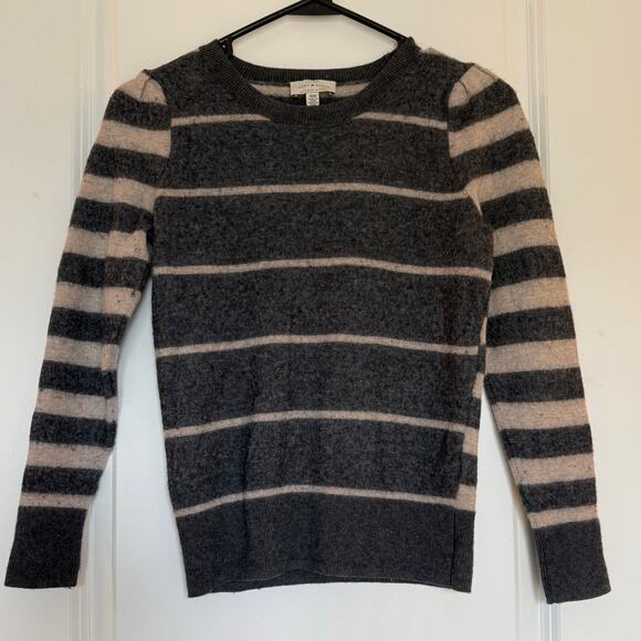 Lucky Brand Wool Mix Crew Neck Sweater Multi Pattern Grey Puff Sleeve - Picture 3 of 11
